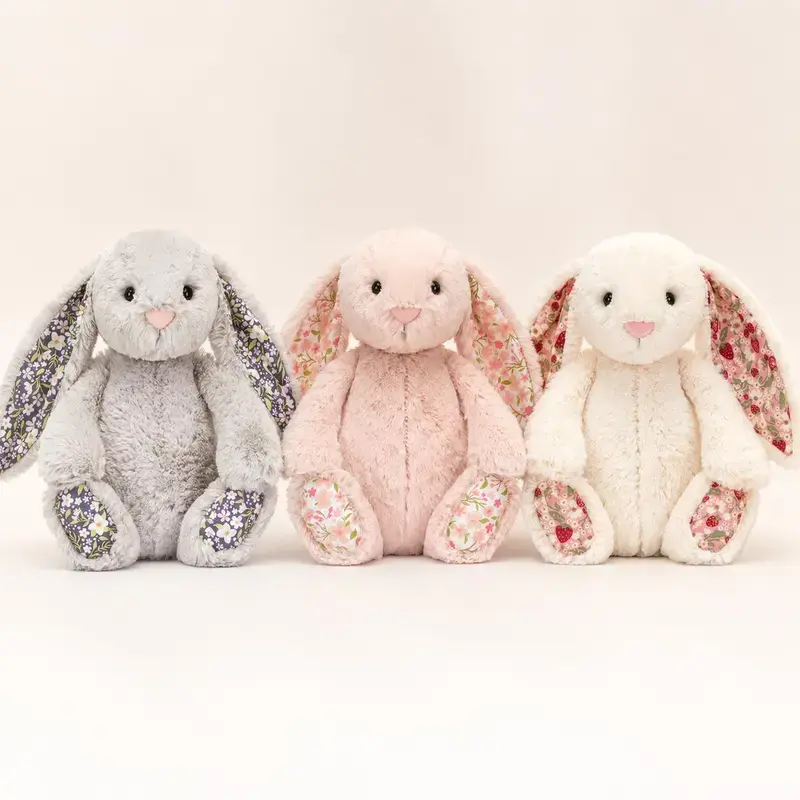 Jellycat Blossom Silver Bunny Plush with Floral Ears Is a Soft Bunny Gift for Baby Shower, Birthday and Nursery Decor, Keychains