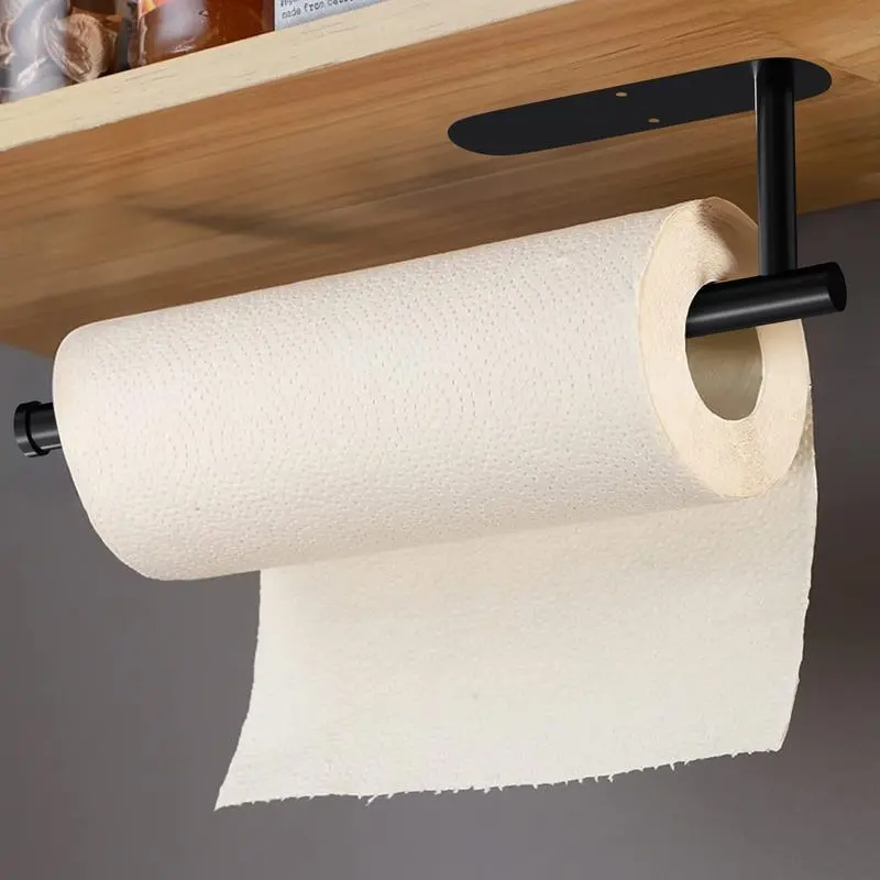 Paper Towel Holder, 1 Count Under Cabinet, Self-Adhesive/Drilling Mount, Stainless Steel Kitchen Utensil Rack, Tissue Holder