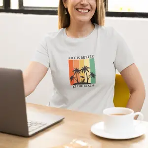 Gildan Travel Inspired T Shirt Heavy Weight Cotton Life Is Better At The Beach Size Large Limited Stock Vintage Design Womenswear