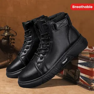 Men's Solid Casual Ankle Boots, Breathable Slip-resistant Lace-up Walking Shoes For Outdoor, Spring Autumn And Winter