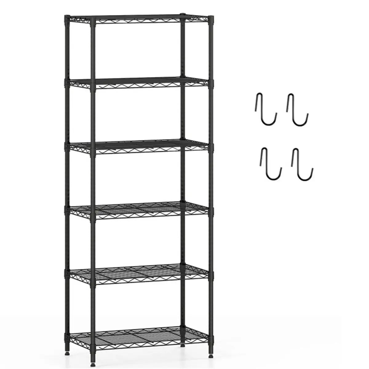 6-Tier Heavy-Duty Metal Wire Shelving, 900LBS Total Capacity Storage Rack with Adjustable Shelves, Black