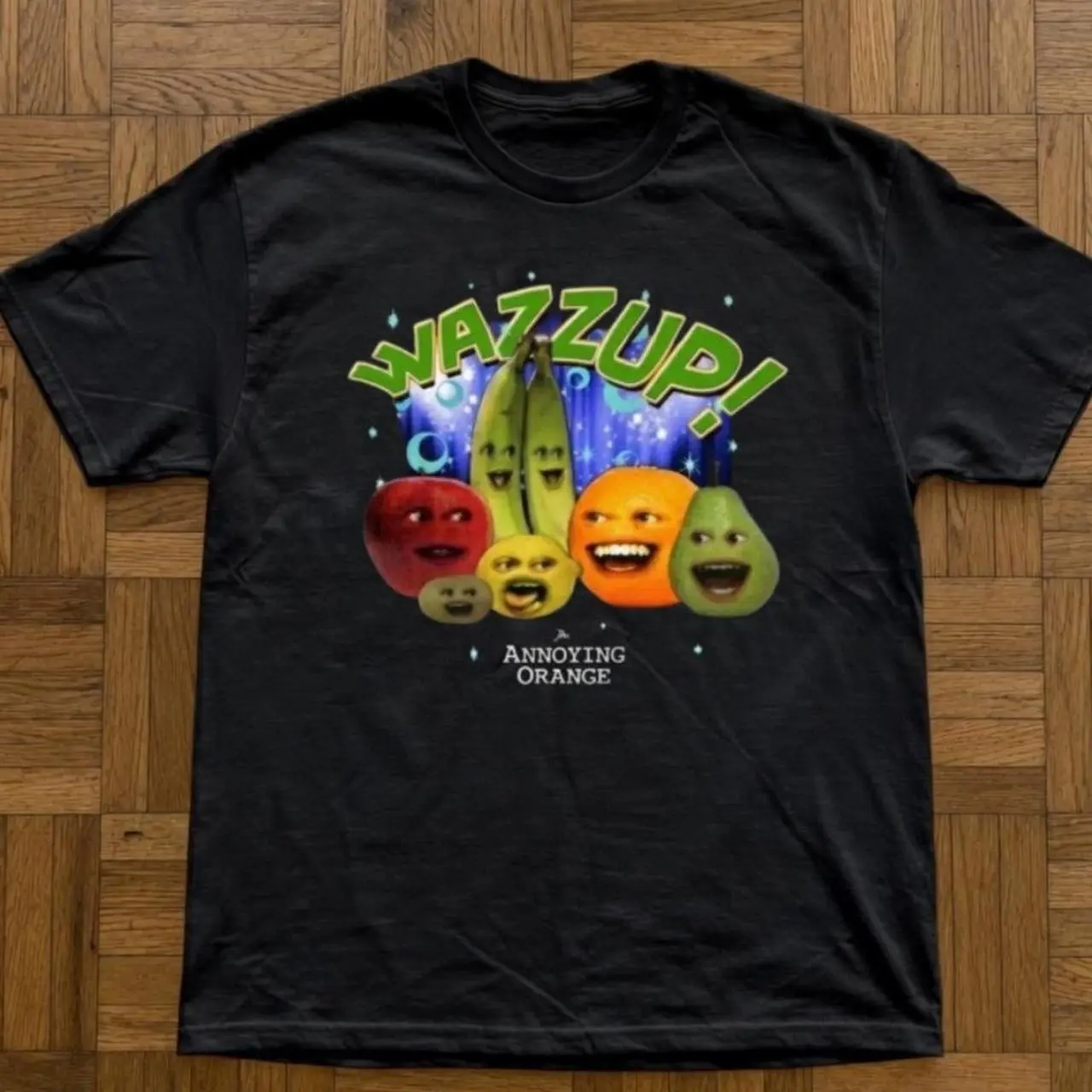 Annoying Orange Wazzup Graphic Tee, Cartoon Fruit Face T-Shirt, Funny Meme Graphic Shirt