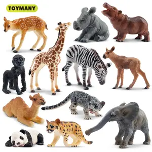 TOYMANY 12PCS Realistic PVC Forest Animal Baby Figurines, Woodland Action Toy Figures with Elephant, Mountain Lion, Giraffe & Deer Cubs, Cake Toppers for Kids Toddlers' Christmas/Birthday Gifts, Pvc Figure