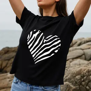 Zebra Print Women's T-Shirt Heart Pattern Summer Casual Gift For Her