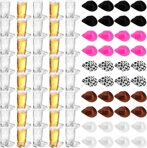 Western Party Decorations 40 Pcs Plastic Mini Cowboy Hats & 1 oz Boot Shot Glasses Unisex Photo Op Fun Activities