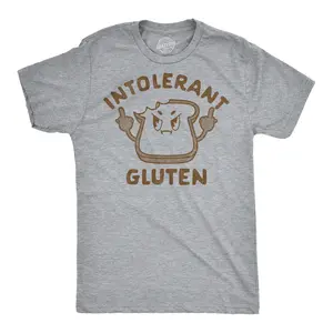 Mens Funny T Shirts Intolerant Gluten Sarcastic Food Graphic Novelty Tee for Men Mens Funny T Shirts Cool Vintage Fashion T-Shirt Gift Classic Menswear Sarcastic Apparel for Men Funny Food Short Sleeve Novelty Light Grey