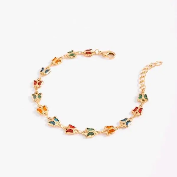 Nice and Bella Gold Bath Bracelet with Vibrant Butterfly Charms in Multicolor Tones for Elegant Accessories
