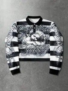 Men's Polo Sweatshirt, Y2K Millennium Aesthetic Streetwear, Sweet Cool Dark Style, Long Sleeve, Loose-Fit, Fall & Winter Fashion, Pockets Design