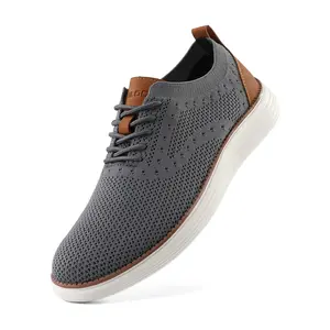 Men's Wide Casual Sneakers Lightweight Cushioned Oxfords Business Mesh Walking Shoes Breathable Soft with Memory Foam Insole & Elastic Collar