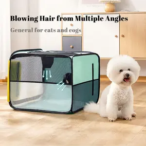 Portable Foldable Pet Drying Box, Cat Dog Kitten Poodle Grooming Drying Tent, Foldable Pet Bath Cage Anti-Hair Flying Dryer House, Indoor Pet Blowing Hair Cabinet for Small Medium Dogs Cats, Grooming Products