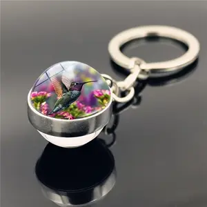 Hummingbird Time Synthetic Gemstone Chain-Attached Keychain Charm - Double-Sided Glow-in-the-Dark Crystal Glass Ball, Glow-in-the-Dark Emblem Keychain, Ideal for Car & Bag Decor, Perfect Gift for Anniversaries, Chain-Attached Keychains, Glow-In-The-Dark E