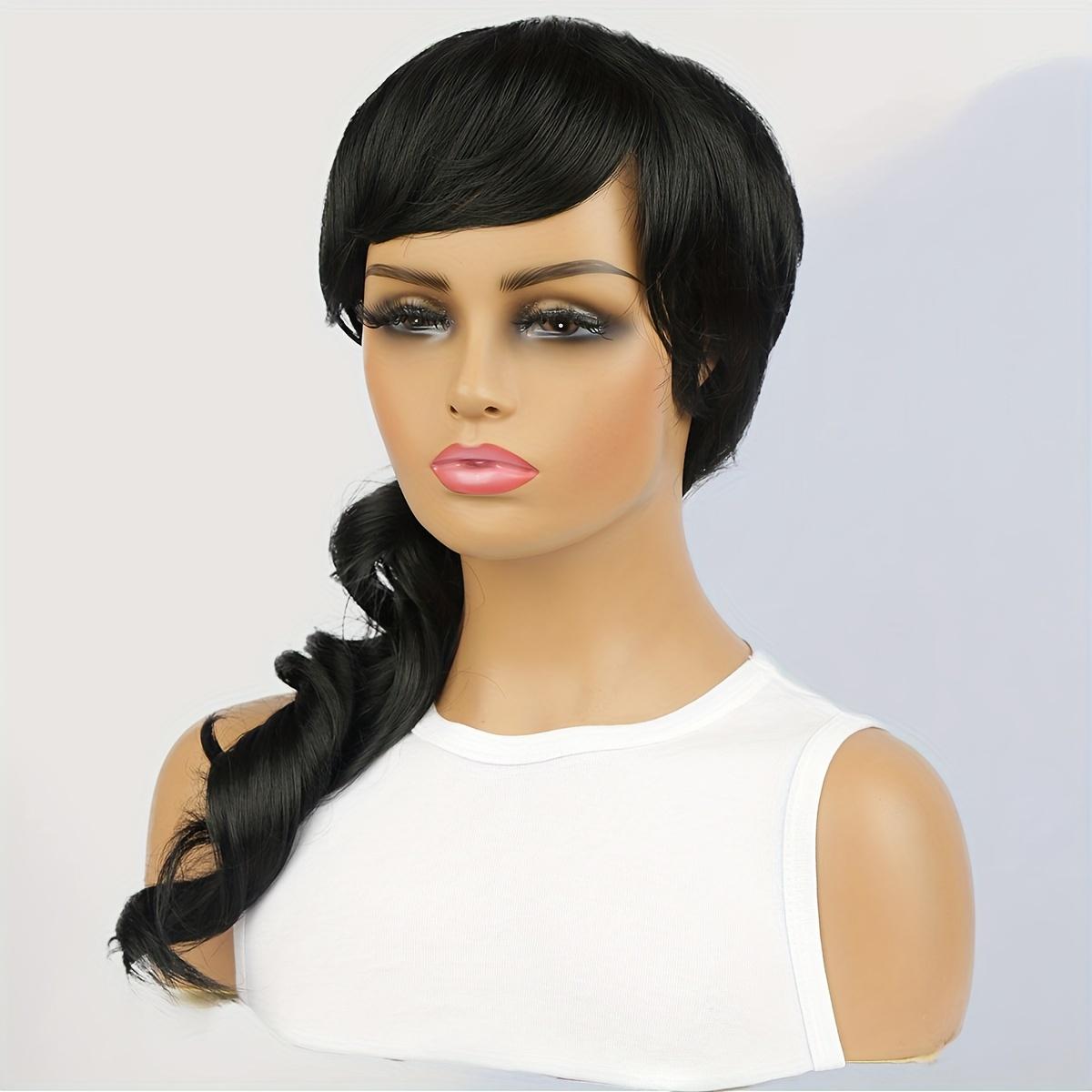 Pixie Cut Wig with Long Deep Wave Synthetic Hair and Bangs, Beginner-Friendly Mullet Style Wig