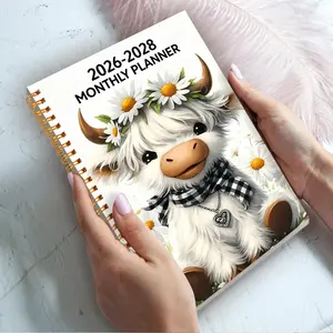1 piece, 8.3*5.5 inches, three-year notebook planner (2026-2028) - monthly and daily planner, spiral bound, cover printed with a cute Highland calf. Very suitable for office workers, students, cartoon lovers, animal lovers.