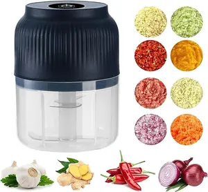Electric Garlic Chopper with 4 Sharp Blades Portable Veggie Chopper 300ML Capacity Cordless Food Processor for Ginger Chili Fruit Meat Spices Beans YY Chopping Kitchen Knives Block