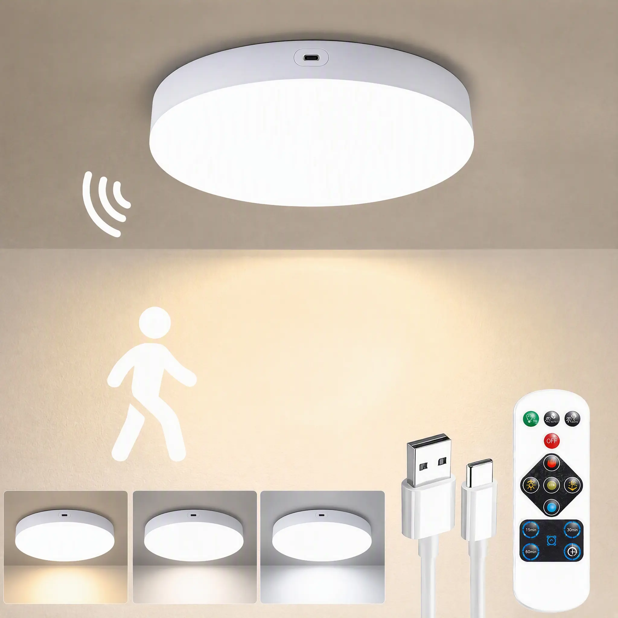 【itcLUME】Rechargeable Radar Motion Sensor Ceiling Light - Remote Control, Wireless Battery-Powered Lamp for Closet, Stairs, Porch, Easy Installation, Home Improvement Indoor/Outdoor Lighting Solution{