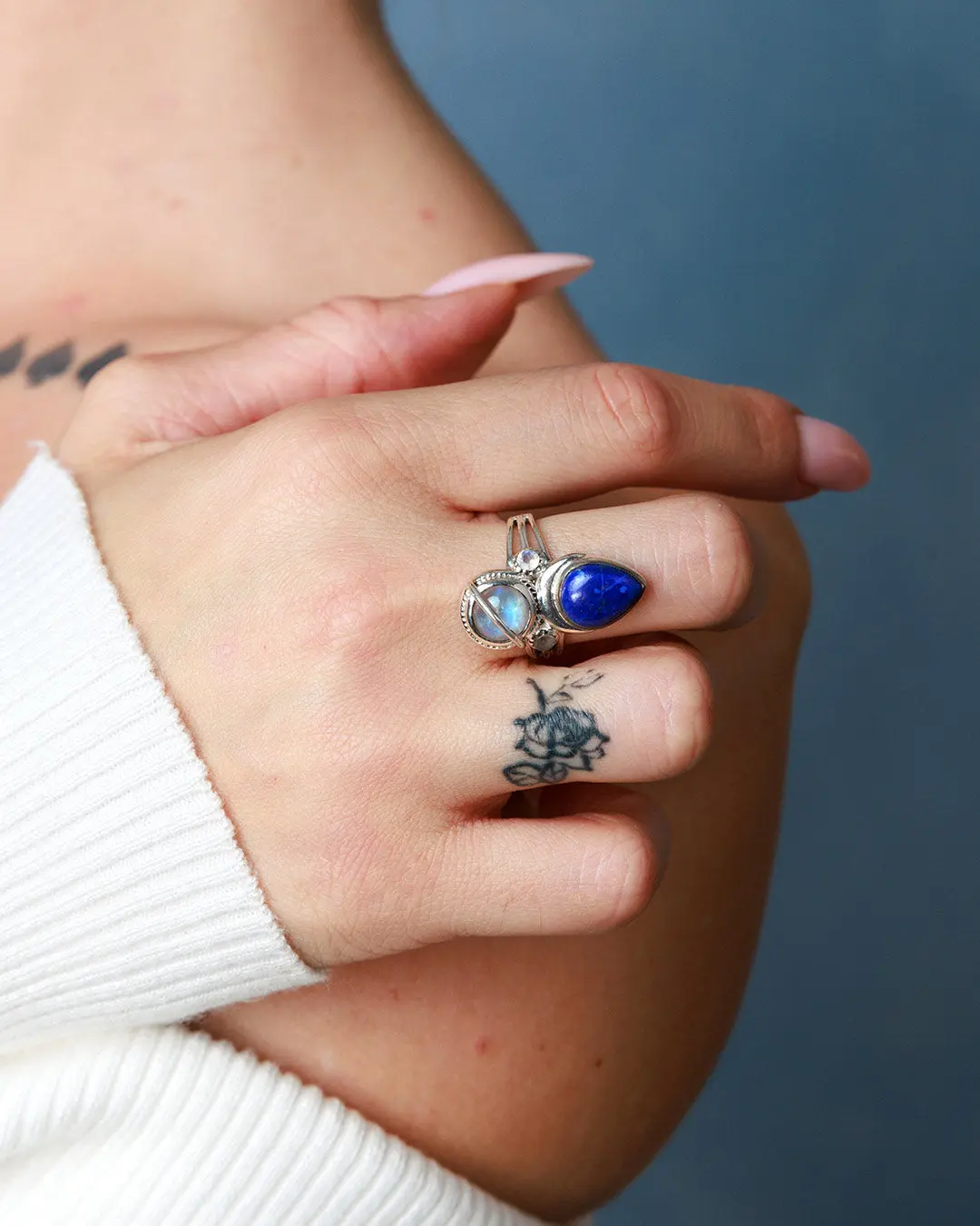 Lapis and Moonstone Saturn Celestial and Moon Ring