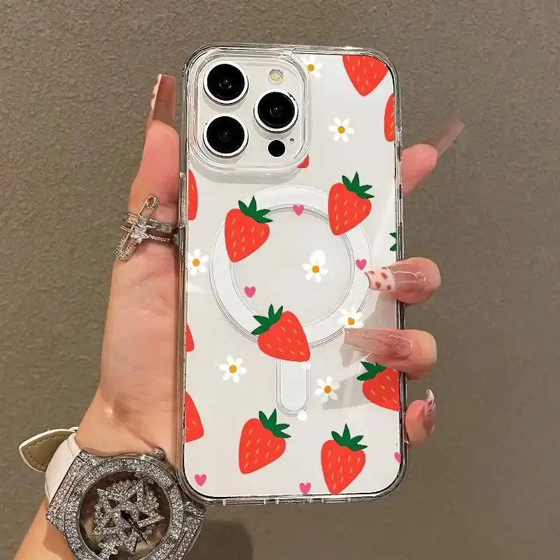 Strawberry Phone Case Cute IPhone Case Magnetic Phone Case MagSafe Compatible Case Fruit Pattern Case Slim TPU Case Playful Phone Cover Trendy IPhone Case Aesthetic Phone Case IPhone 16 15 14 13 12 11 Case Cute Gift Phone Accessory