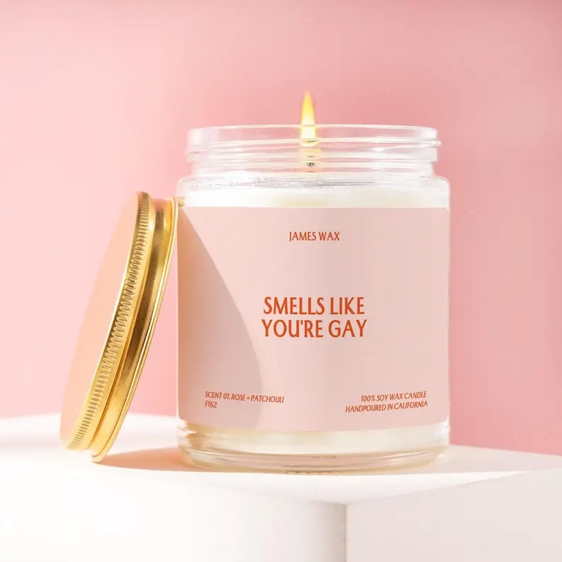 LGBTQ+ Gift, Smells Like You're Gay Candle, Funny Unique Handmade Pride Month June Party Favor Present Queer Bisexual For Friend