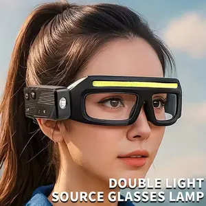 LED Headlamp Glasses - Motion Sensor & USB-C, Hands-Free Dual Light, Windproof Sports Goggles for Running, Cycling, Fishing, Night Work