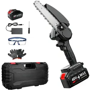 Mini Cordless 6-inch Electric Chainsaw 48V MAX Brushless  Lightweight Balanced Design for Branches Wood Cutting Gardening Tool for Men Dads Husbands Work Handle Portable Pruner Versatile Set Rechargeable Trimmer security lock battery efficient outdoor