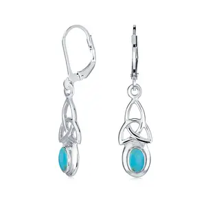 Celtic Knot Oval Natural Stones Dangle Earrings .925 Sterling Silver