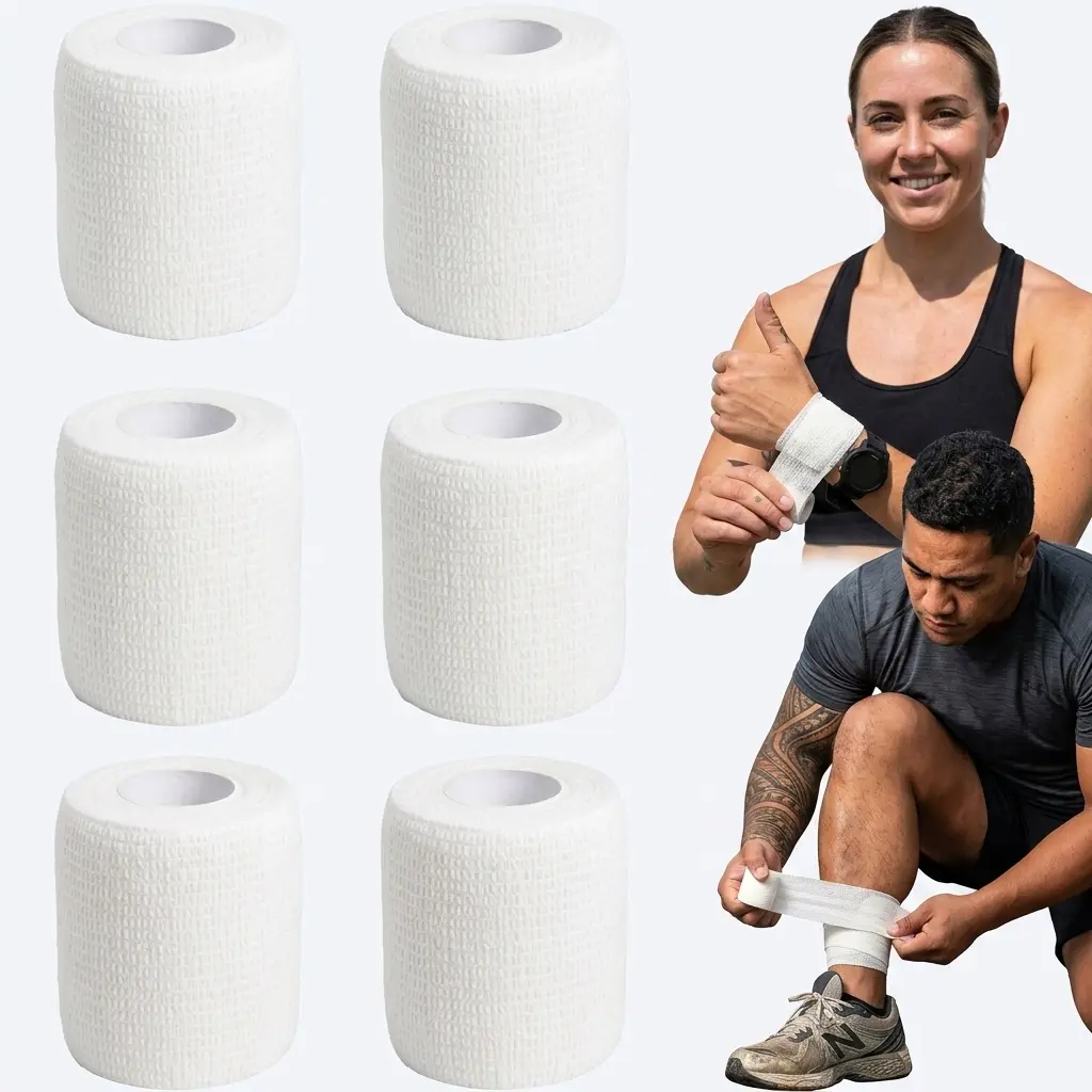 Self-Adhesive Breathable Elastic White Athletic Tape - 5cm*4.5m, 6pcs/12pcs/24pcs, Athletic Tape for Sports, Adults, Muscle Injury Support, No Need for Pins, Finger & Wrist Fixing, Sohochic Sports Wrap