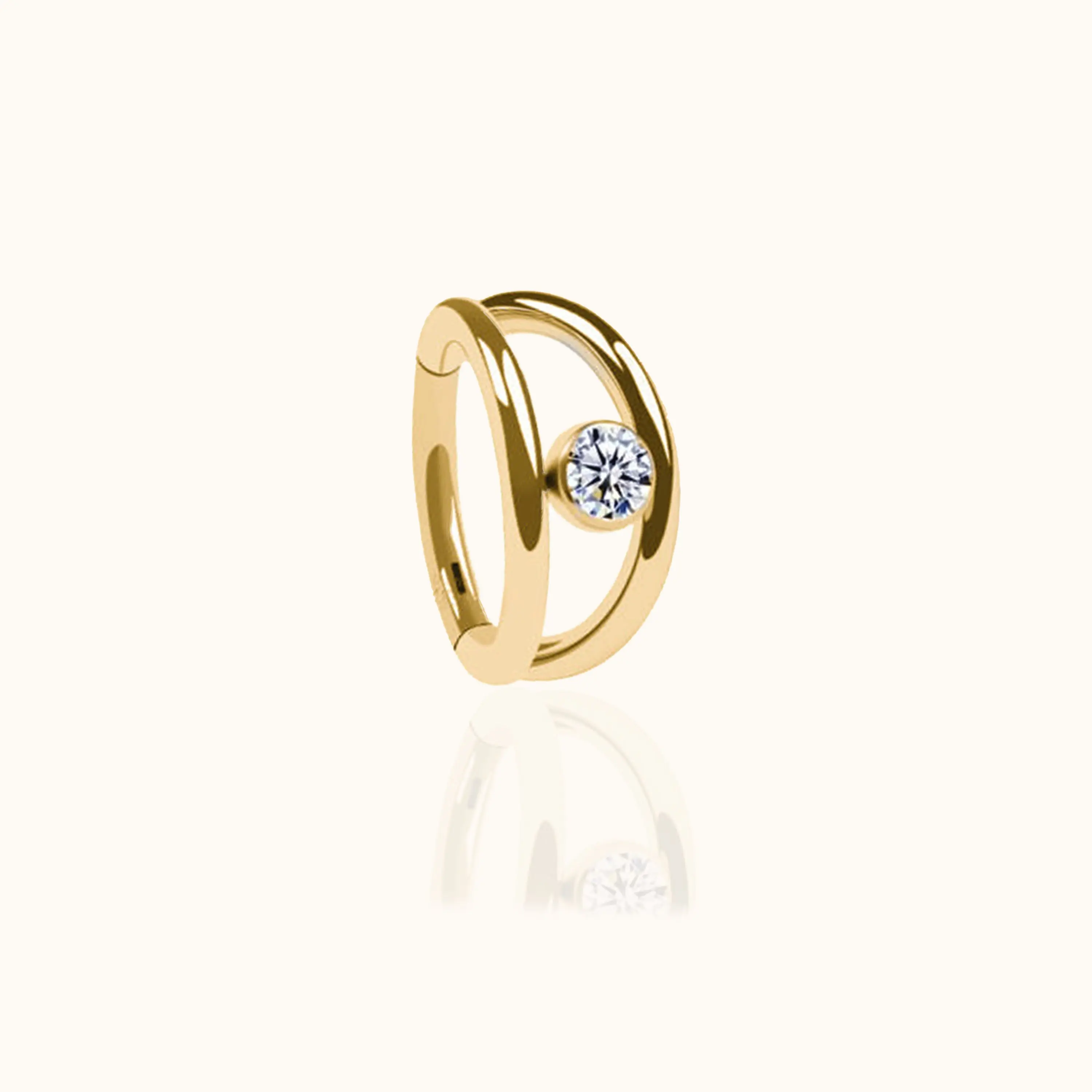 Double Circle CZ Bezel Clicker Titanium PVD Gold Hinged Hoop Earring