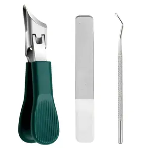 Three sets of eagle beak beveled nail clippers household multifunctional large opening anti-splash nail clippers set of high-grade thick hard manicure clippers green
