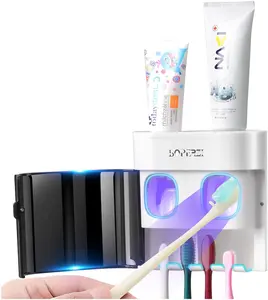 Boperzi Dustproof Cover Toothbrush Holder Wall Mounted Automatic Dispenser for Shower Bathroom Set with 2 Toothpaste Squeezers(No Electric, No Light) Boperzi-2