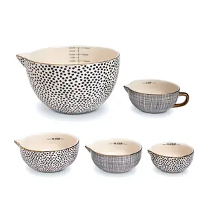 THYME & TABLE 5-PIECE CERAMIC MIXING BOWL AND MEASURING BOWL SET – DOT PATTERN