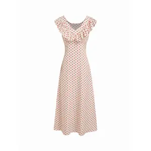 Cider V-Neck Polka Dot Ruffled Maxi Dress