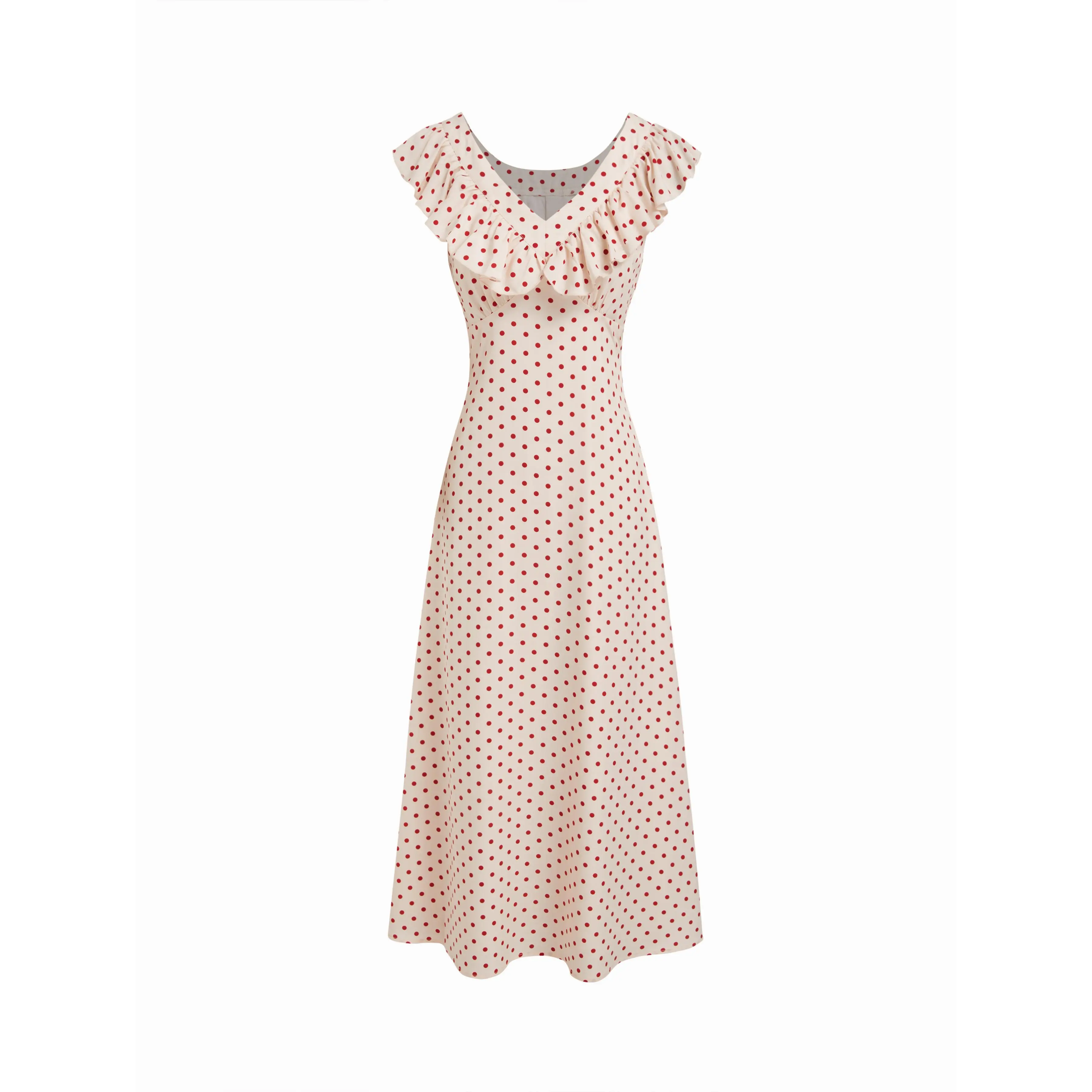knee length dresses for ladies Women's Softly Spotted Polka Dot Lace Maxi Dress in White