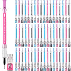 12 PCS Syringe Pens, 0.5mm Black Ink Gel Pen with Cap, Writing Pen, Multicolor Fun Imaginary Doctor Play Nurse Syringe Pen for Office Supplies, Party Favors Small Presents(White, Blue, Pink)