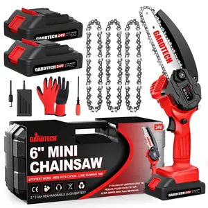 GARDTECH 6" Mini Chainsaw Cordless, Portable Electric Chainsaw with 2 Batteries & 4 Chains, Lightweight for Garden & DIY
