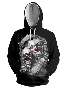 Men's Digital Print Hooded Sweatshirt, Casual Pullover Hoodies, Casual Fitted Design, Breathable Outdoor Sportswear, All Season Wear, Moderate Fabric Thickness, Casual Streetwear Hoodie