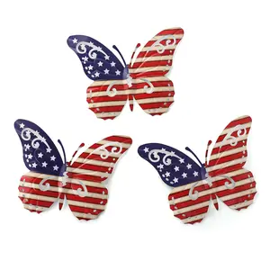Wall Decor Metal American Butterfly Set of 3, Centerpiece Independence Day Wall Decorations, Wall Sculpture Hanging Butterfly Decorations For Garden