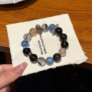 Natural Crystal Hair Quartz Blue Calcite Moonlight Obsidian, Unique Design High-End Jewelry, Elegant and Distinctive Accessories