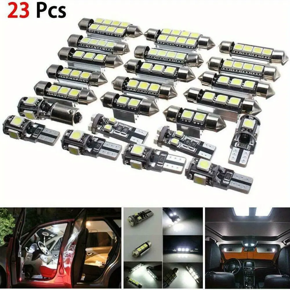 23-Piece Canbus LED Car Interior Lighting Set - Car Accessories Lamp, Vehicle Accessories with Dome, Trunk, Map & License Plate Bulbs, Error-Free Design, Easy Plug-and-Play Installation, Super Bright Energy-Saving