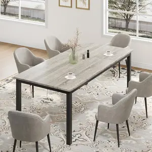 78.7in Industrial Dining Table for 8 Wooden Long Dinner Table with Mortise Tenon Design Kitchen Table with Sturdy Metal Legs for Dining Room Home Office Living Room Grey