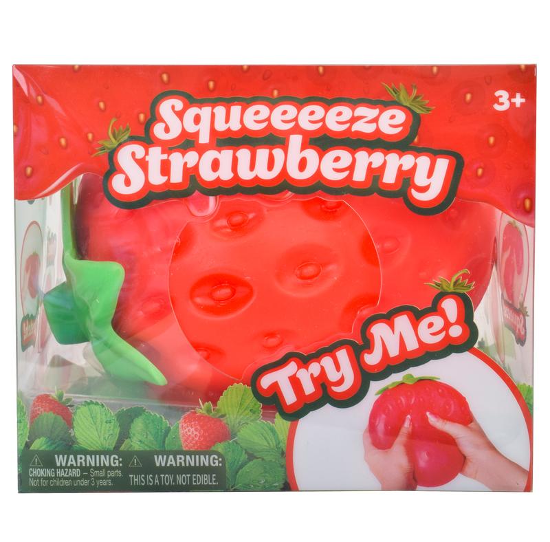 Toymendous Squeeze Strawberry - Extra Large 5" Squishy Stress Ball for Adults & Kids 3+ - Fruity Fidget Toy for Stress Relief & Sensory Play - Safe & Durable Non-Toxic Material