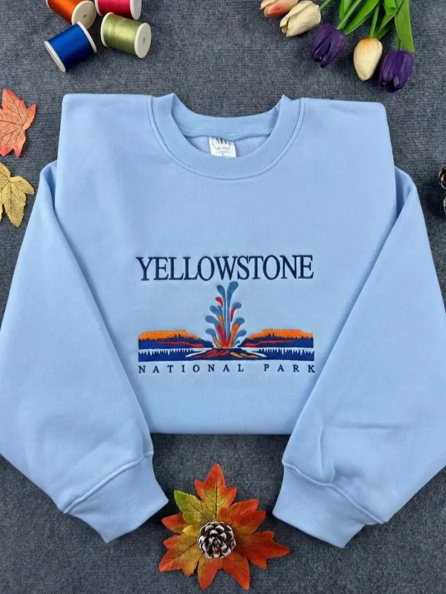 Embroidered Yellowstone National Park Crewneck | Wyoming State Embroidery Sweatshirt | Gift for Nature Lovers Adventure Seekers