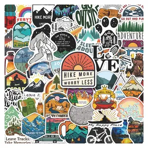50pcs Outdoor Camping Adventure Stickers Pack, Waterproof Vintage Hiking Mountain & Nature Decals for Laptop, Water Bottle, Journal & Scrapbook, Outdoor Enthusiast Gift