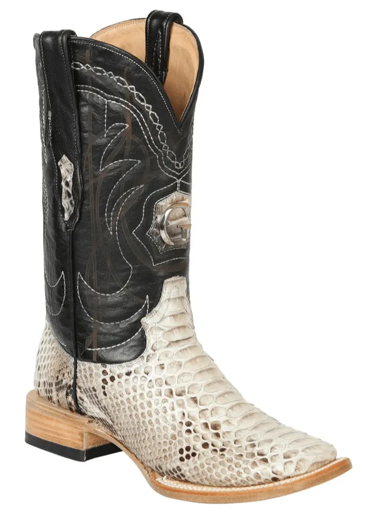El General Men's Exotic Python Leather Natural Cowboy Boots