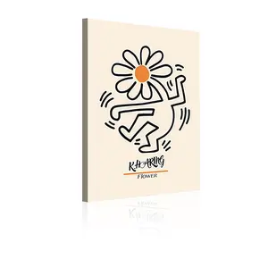 Dancing Flower Keith Haring Style Modern abstract canvas painting, stylish printed poster, suitable for home decoration in the living room, dining room, bedroom, bathroom, and office. Also a perfect holiday gift. Framed, 30x40cm