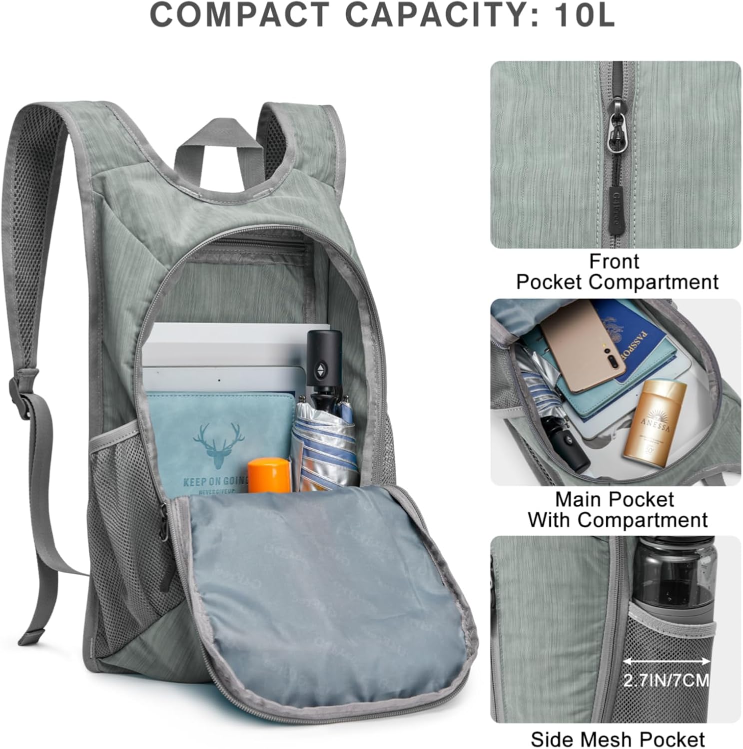 10L Hiking Backpack Small Travel Hiking Daypack Lightweight Packable Backpack Casual Foldable  Bag