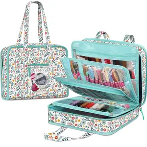 FINPAC Sewing and Craft Supplies Storage Tote Bag - Travel Organizer Bag with Clear Pockets and Handle for Knitting/Crochet/Art/Sewing Accessories