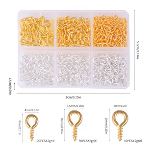 Eye hook DIY Jewelry Making Kit – 6-Color Mini Screw Eye Pins with Metal Hooks and Storage Box for Earrings