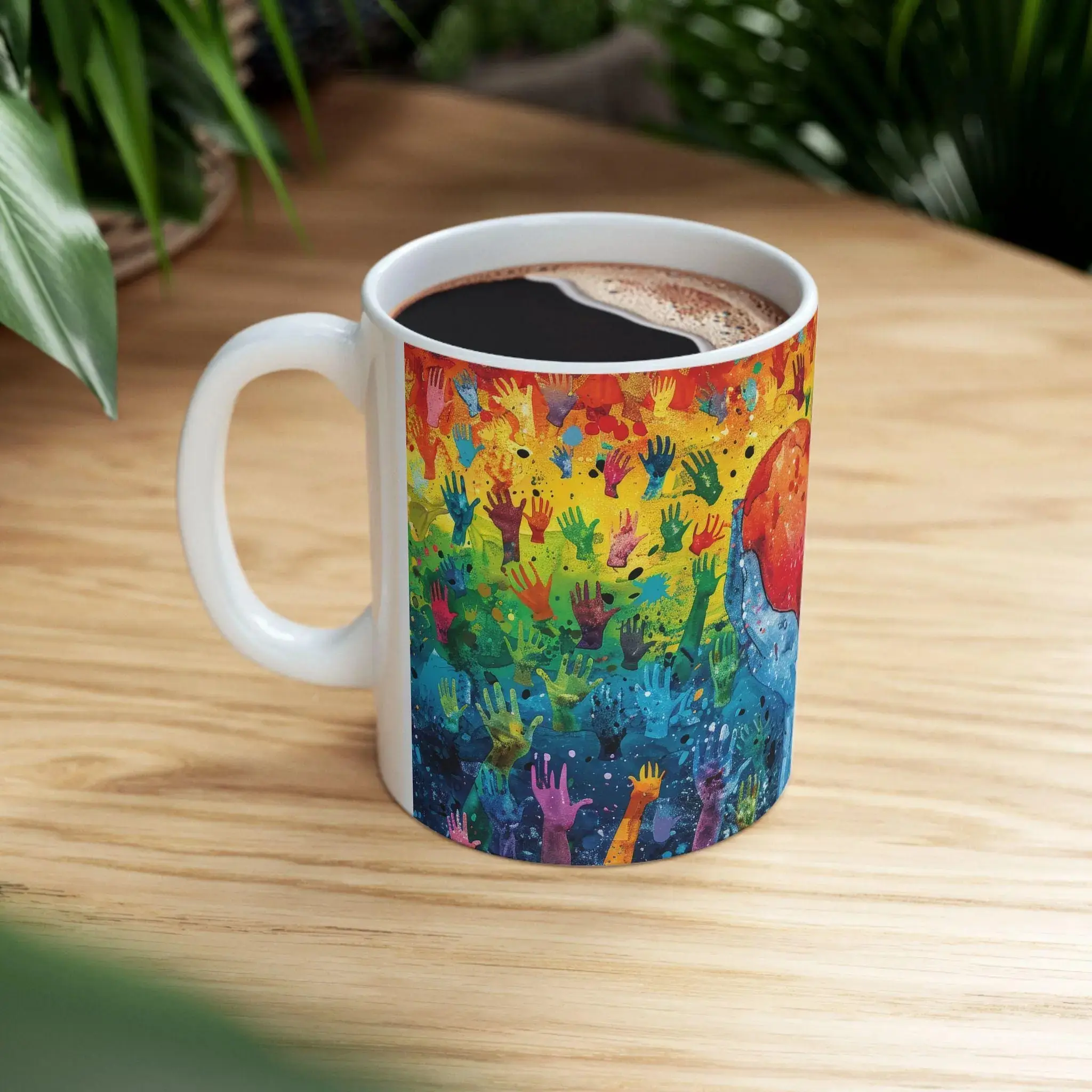 ColorFlow Heart of Pride Art Mug Rainbow Hands Coffee Cup 15 oz Ceramic Mug Love Unity Kindness Gift