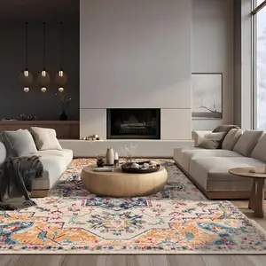 Boho Style Geometric Pattern Rug, 1 Count Non-slip Soft Floor Mat, Rectangular Decorative Carpet for Home Living Room Bedroom