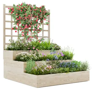 [FLASH SALE] Garvee Vertical Wooden Garden Planter with Trellis, 3-Tier Raised Bed, Open-Base Drainage, Fir Wood, Modular Setup, Patio & Backyard